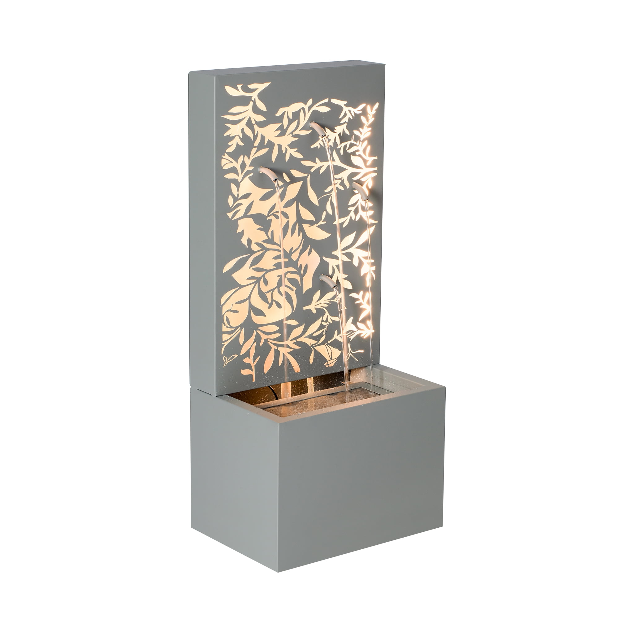 Leaf Cutout Water Wall Fountain, 30.71 Inch Light Gray Outdoor Water Decor for Patio, Light Gray