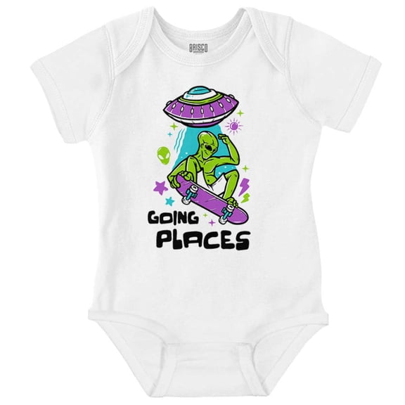 Airbrushed Skateboarding Alien Romper Boys or Girls Infant Baby Brisco Brands NB