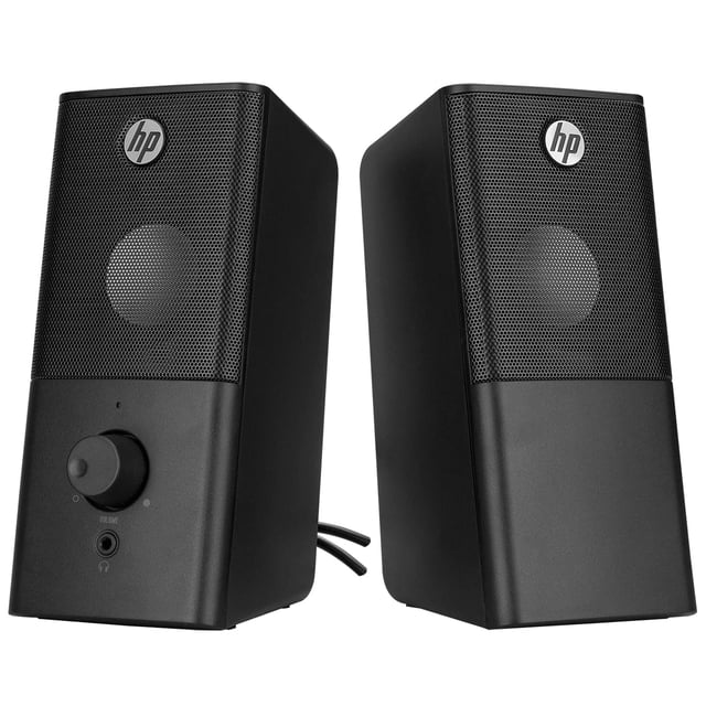 HP - Altavoces estéreo para Ordenador con Conector Jack de 3,5 mm y alimentación USB, Color Negro