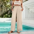 thumbnail image 2 of qolati Wide Leg Pants Women 2024 Summer Trendy Casual Flowy Lounge Trousers Dressy Smocked High Waisted Palazzo Beach Pants with Pockets, 2 of 6