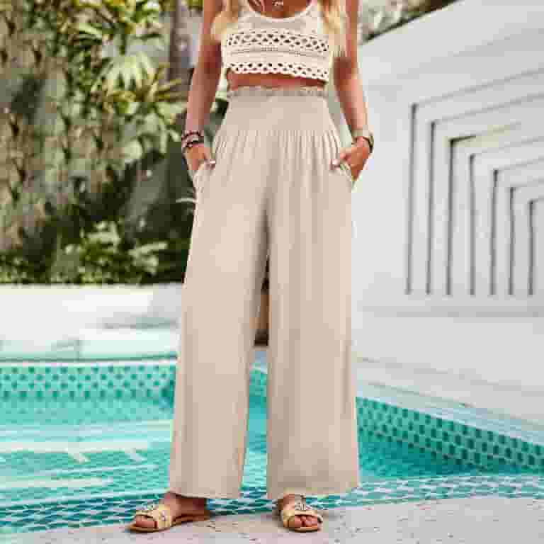 【LOOKPLE】関税込★Look Summer Wybird Real Ice Wide Pants Midsumdr Wide Leg Pants Woman 2025 Casual Fashion Elastic