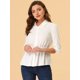 thumbnail image 2 of INSPIRE CHIC Blusas con botones para mujer, con cordón en la cintura, manga 3/4, peplum blanco XL, 2 of 5