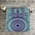 thumbnail image 3 of Ambesonne Navy and Teal Quilted Bedspread Set 3 Pcs, Ombre Tribe, King Size, Dark Blue Teal, 3 of 3