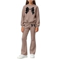 thumbnail image 3 of ITSAME Girls Outfits 2-Piece Bow Print Long Sleeve Crewneck Top and Flared Pants Kids Athletic Casual Set Coffee Size 12, 3 of 6
