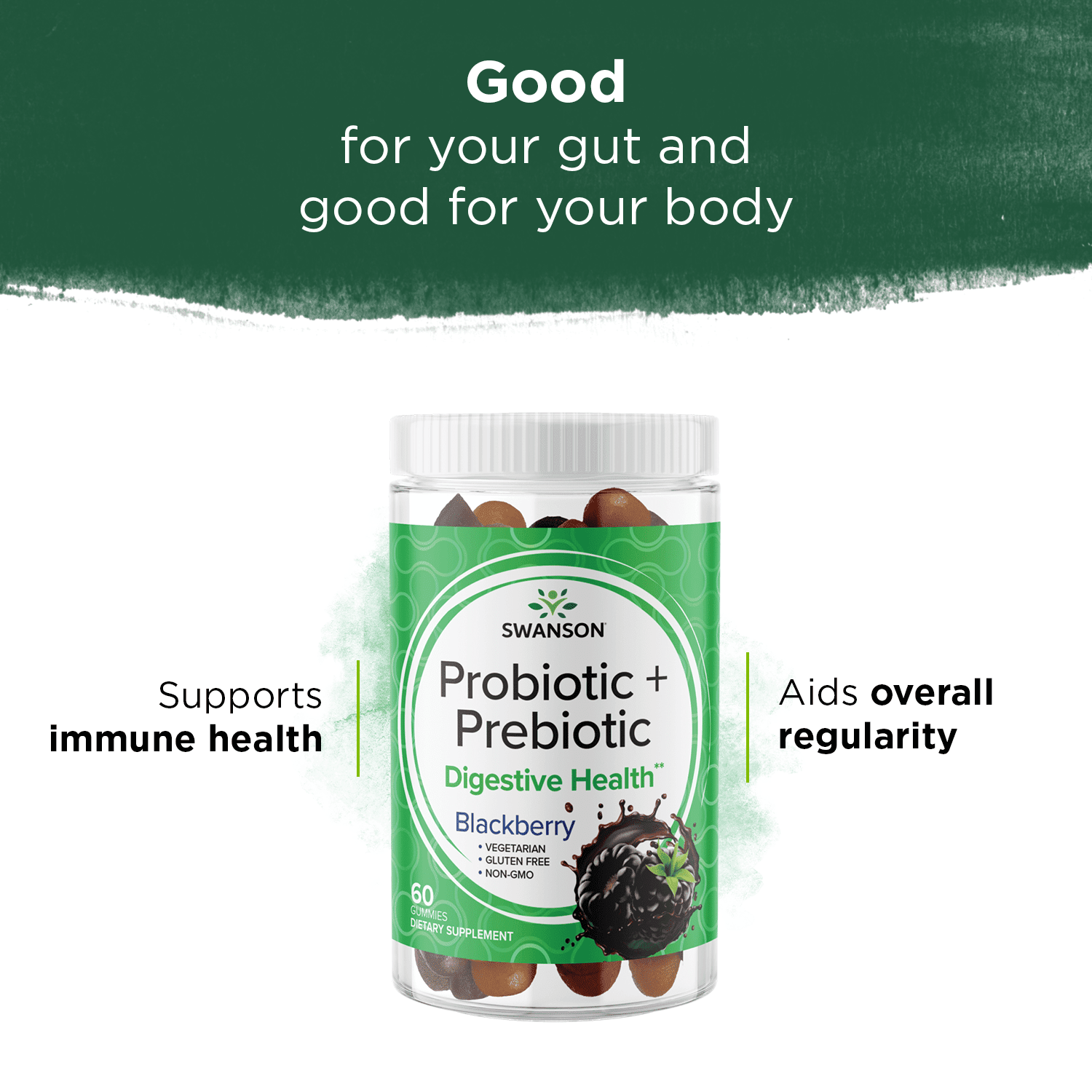 Swanson Probiotic + Prebiotic Gummies - Blackberry 1.5 Billion Cfu 60 Gummies