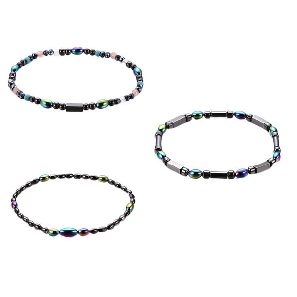 3 piezas hematita piedra magnética tobillo cadena polígono rebordear tobillera cadena de pie joyería para mujeres hombres
