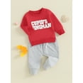 thumbnail image 3 of Bagilaanoe 2Pcs Toddler Baby Boy Valentine’s Day Clothes Letter Embroidery Long Sleeve Sweatshirt Tops + Sweatpants 6M 12M 18M 24M 3T Kids Pants Set, 3 of 9