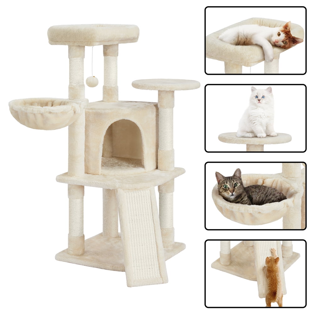 Alden Design 42"H Multilevel Cat Tree Tower with Condo and Perches, Beige