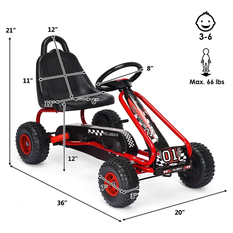 Gymax Kids Pedal Go Kart 4-Wheel Ride-On, Red photo 2