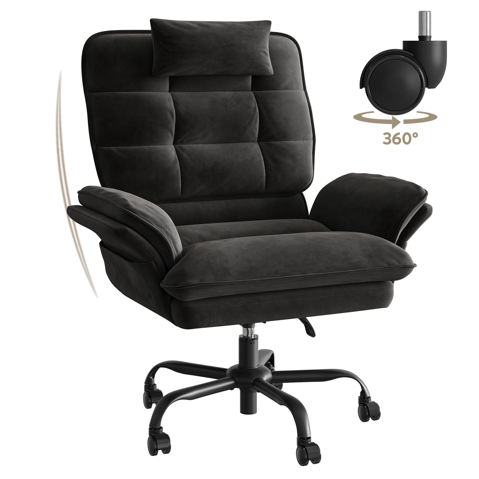 Bestier Big and Tall Executive Office Chair with Flip-Up Arms for Adults, Adjustable Height, Reclining Office Chair with Headrest & Side Pockets in Black