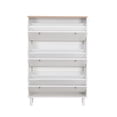 thumbnail image 6 of MAYEERTY Narrow Design Tipping Bucket Shoe Cabinet with 3 Flip Drawers, Wood Grain Pattern Top Entryway Organizer with 3 Hooks, Free Standing Shoe Rack with Adjustable Panel for Hallway, White, 6 of 17