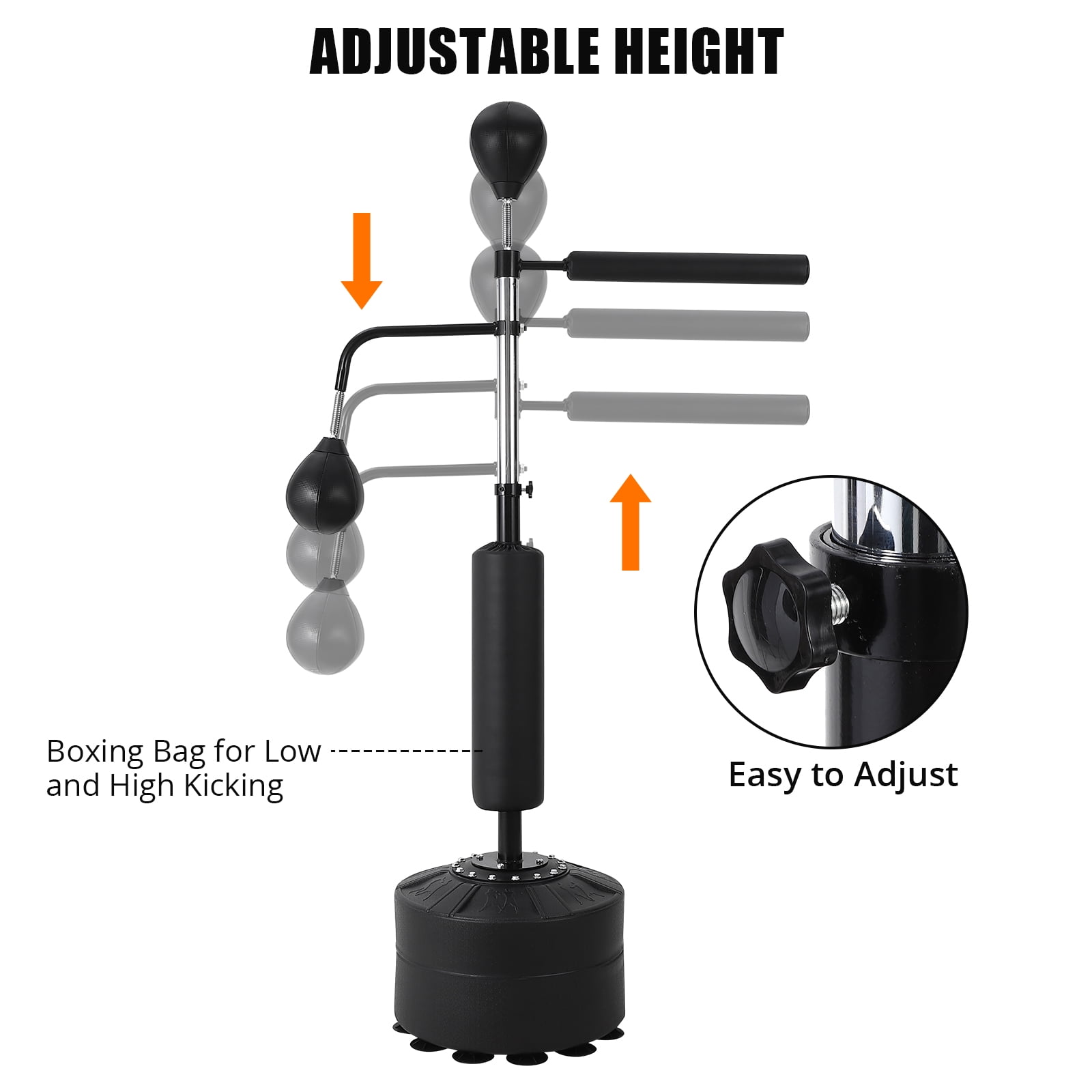 EastVita 3-in-1 Boxing Bag Freestanding Punching Bag with 2 Speed Balls, 360° Relax Bar & Reflex Bag, Kickboxing Reflex Equipment for Adults