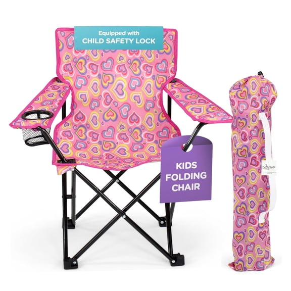 Emily Rose Kids Camping Chair | Playful Hearts Beach Chair with Safety Lock and Carry Case - Perfect for Camping, Travel, Tailgate, Lawn - for Indoor and Outdoor