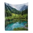 thumbnail image 1 of Landscape Soft Flannel Fleece Blanket, Photo of Zelenci Pond near Kranjska Gora in Slovenia Idyllic View Scenic Scenery, Cozy Plush for Indoor and Outdoor Use, 50" x 70", Green Aqua, by Ambesonne, 1 of 6