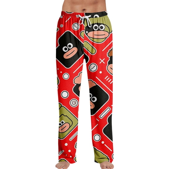2026 Men's Loose Fit Christmas Print Pajama Pants for Sleep and Casual Home Wear Comfy Long Wide Leg Lounge Pants