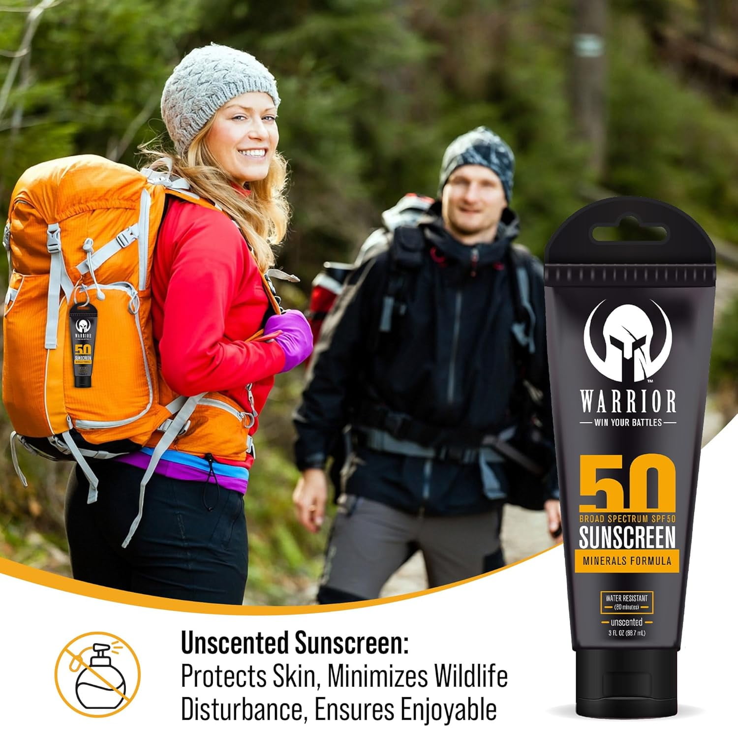Warrior SPF 50 Sunscreen Lotion - 80 Minutes Water Resistant, Reef Safe, Unscented Lotion – Non-Nao Zinc & Non-NanoTitanium Sunscreen with Mineral Formula - 3 Fl. Oz