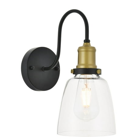 

Brass and Black Tone Finish Wall Sconces 6 Wide Clear Glass Bell Shade E26 Bulb Type 1 Light Fixture
