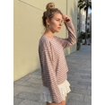 thumbnail image 3 of Women's Oversized Striped Long Sleeve Shirt Crewneck Tops Drop Shoulder Y2K Fall Clothes, 3 of 5