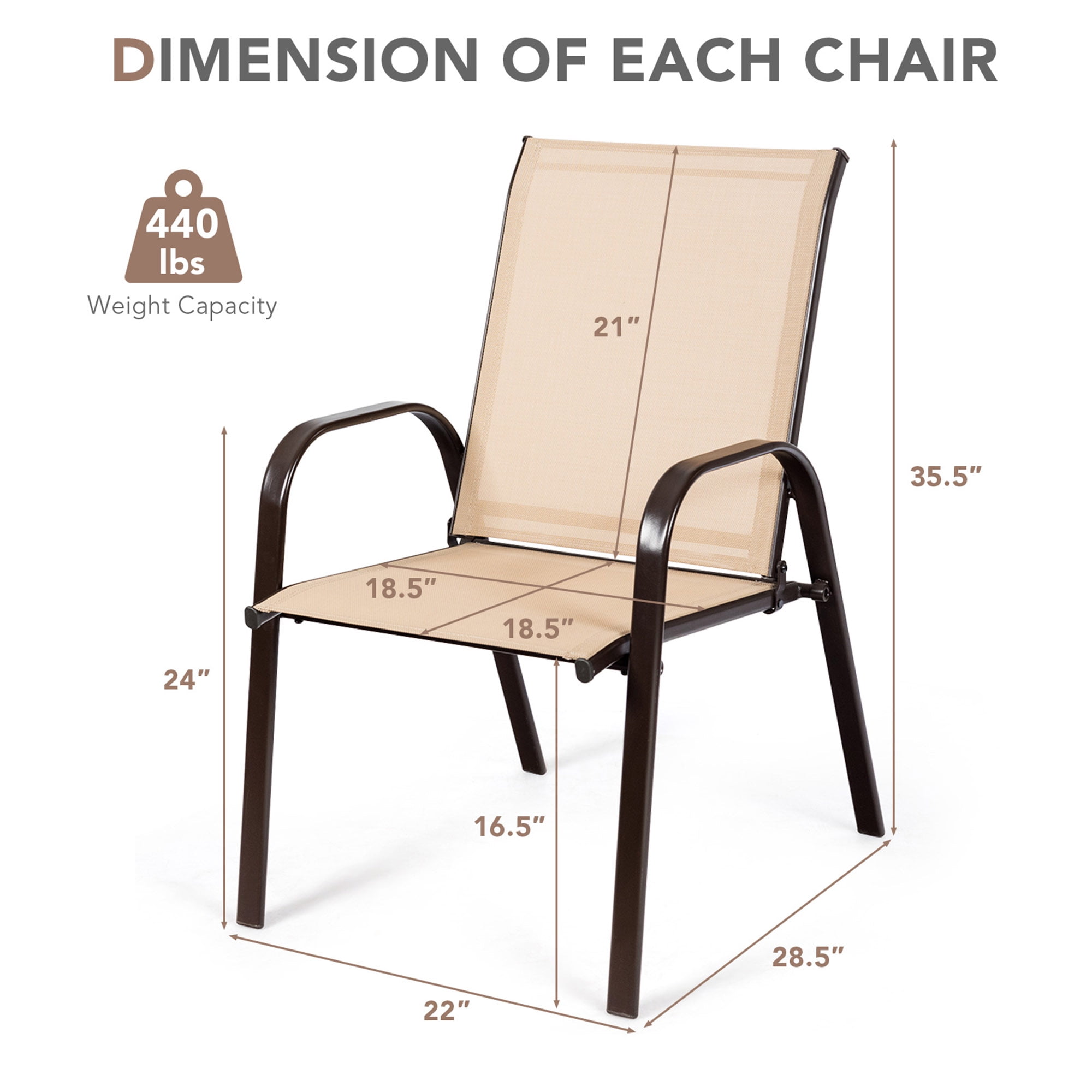 Gymax Set of 2 Patio Chairs Dining Chairs w/ Steel Frame Yard Outdoor Beige