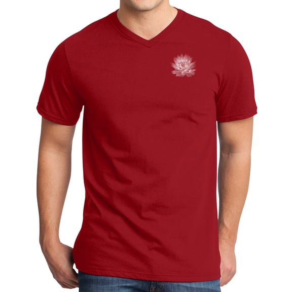 Mens Lotus Flower (pocket print) V-neck Yoga Shirt - Classic Red, Extra Small