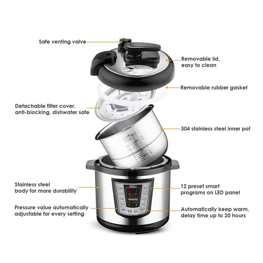 Saute Steamer Warmer AbleHome Electric Pressure Cooker 6 Qt 1000W 9 in 1 Multi-Use Stainless Steel Yogurt Maker Slower Cooker Rice Cooker 