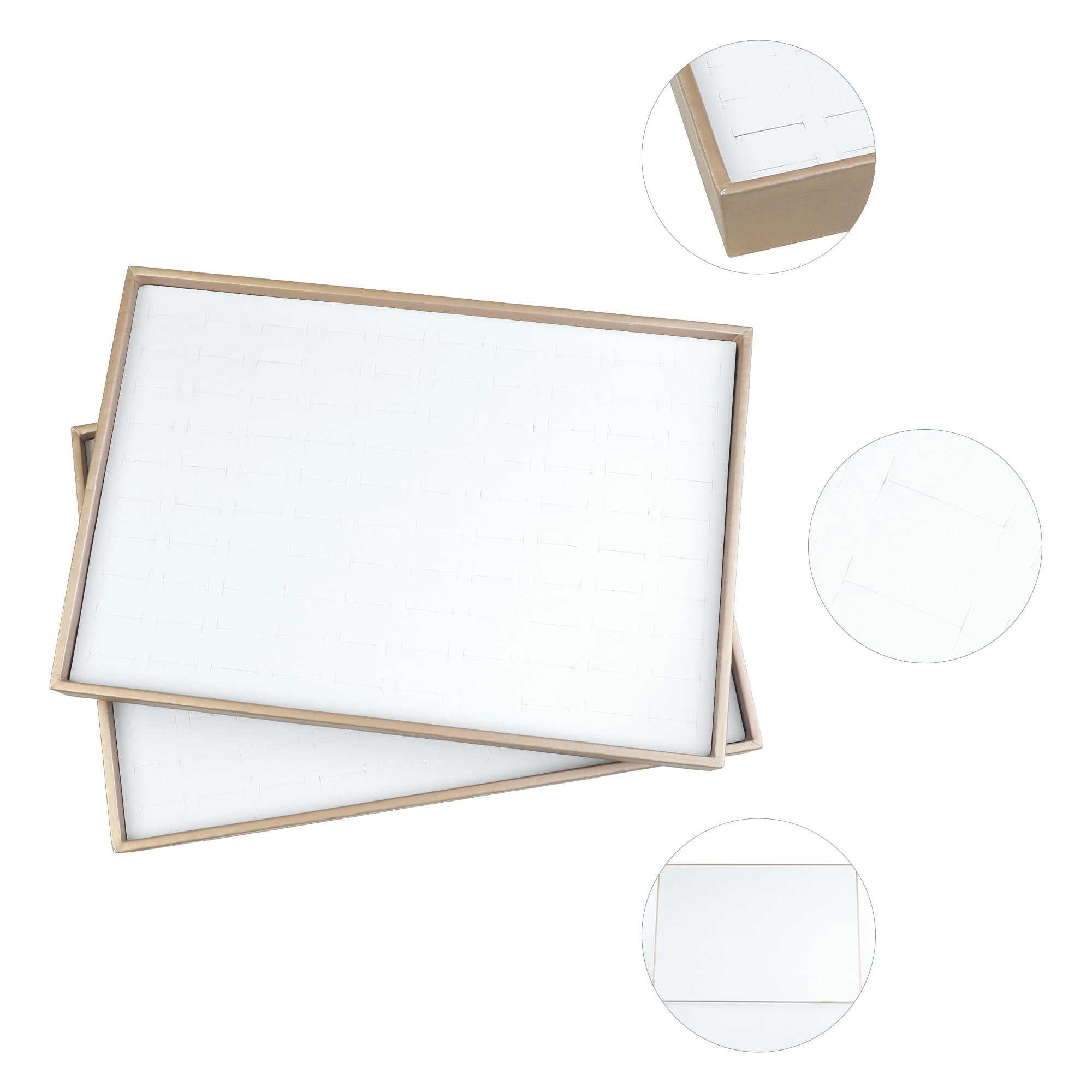 Unique Bargains 2 Stackable PU Leather Jewelry Boxes Organizer Tray with Removable Divider White Ring Tray