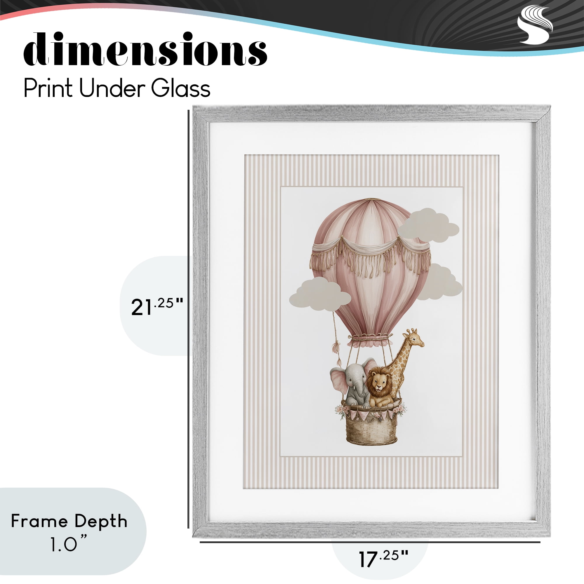Stupell Industries Hot Air Balloon Animals Pink Gray Framed Print Under Glass, design by Christine Simpson Art