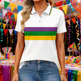 thumbnail image 6 of Hearthz Striped Women’s Short Sleeve Athletic Polo Shirt 3 Buttons Collared Tennis Tops UPF 50+ Sun Protection Womens Golf Shirt White L, 6 of 6