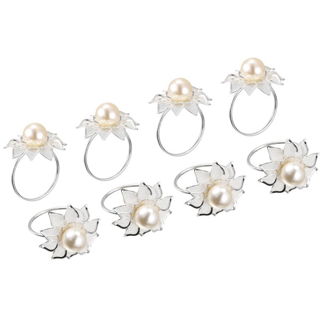 Servilleteros Anillos, 8uds 38mm Flor Servilletas Hebillas para Mesa Decoraciones Comedor Vacaciones Fiesta Bricolaje, Plateado Tono Unique Bargains servilleteros