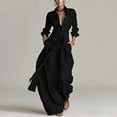 thumbnail image 2 of TEAJOPSUU Women's 2 Pcs Outfits Long Sleeve Button Front Collared Belted Shirts Loose Wide Leg Pants with Pockets Flowy Solid Mathcing Sets Women Clothing Black, 2 of 8