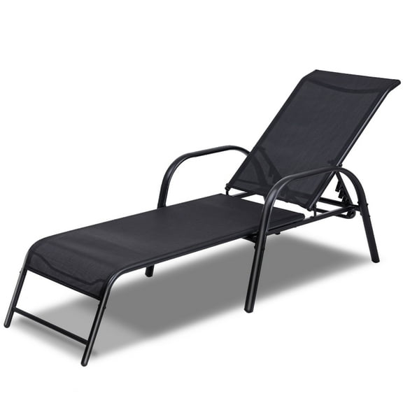 Patiojpy Outdoor Patio Lounge Sling Chair Adjustable Chaise Recliner, Black