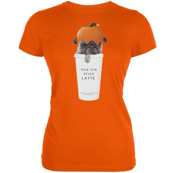 Pug Pugkin Spice Latte Orange Juniors Soft T-Shirt
