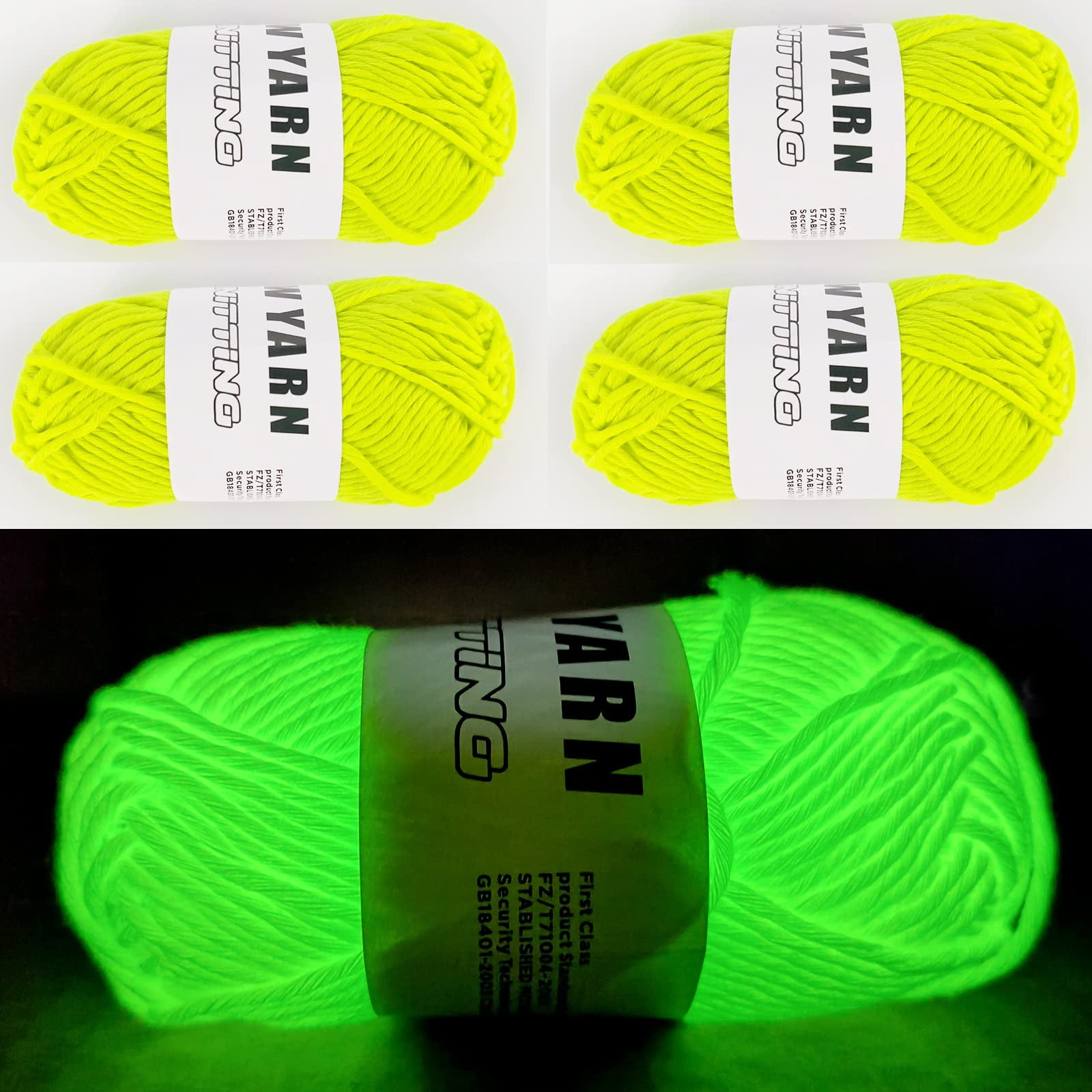 4 Roll 70m Knitting Yarn Glow in The Dark Acrylic Yarn Skein Soft Yarn
