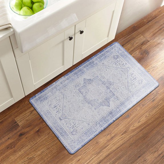 World Rug Gallery Traditional Bohemian Cushioned Anti Fatigue Kitchen, Laundry Room, Comfort Indoor Mat, Door Mat - BLUE 18'x30'