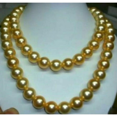 GKNET 8mm south sea yellow gold shell pearl round beads necklace 35"