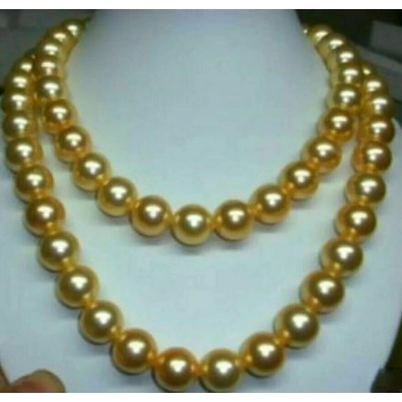 GKNET 8mm south sea yellow gold shell pearl round beads necklace 35"