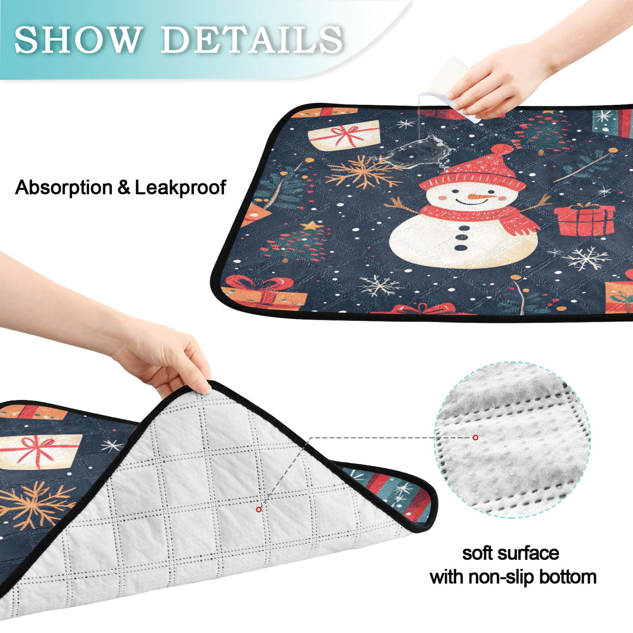 Qxltty Illustration Of Christmas Snowman and Trees Cat litter Pads Pet Set of 3 Diaper Mats Center Anti-leakage Layer Absorbent Soft and Comfortable