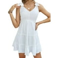 thumbnail image 3 of Women'S Tie Shoulder Ruffle Dress Deep V Neck Halter High Waist Layered Short Skirt Cute Babydoll Sundress White XL, 3 of 9