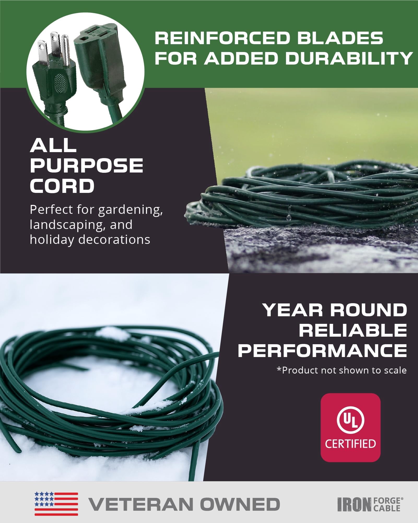 Iron Forge Cable 20 Foot Outdoor Extension Cord, 16/3 Green 20 Foot Extension Cord Indoor/Outdoor Use, 3 Prong, Weatherproof Jacket, Great for Gardens, Landscaping, Lawn Mower and More