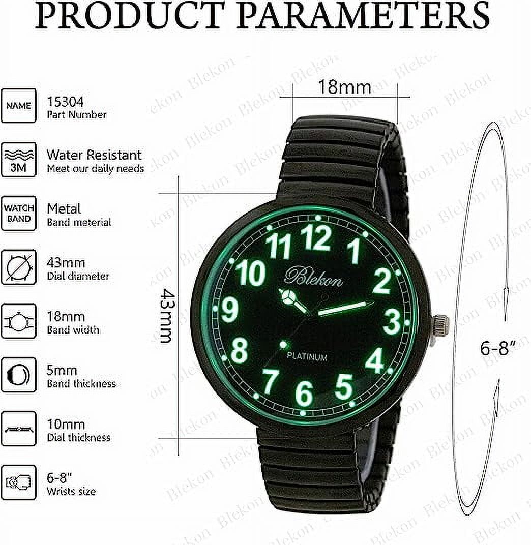 Blekon Collections Women’s Super Large Face Watch – Stretch Band, Luminous Hands & Numbers, Japanese PC21J Movement