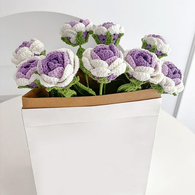 Ramo de flores eternas tejidas a mano, rosas de imitacin, hilo de lana, con acabado de gancho, ideal para novias y amigos.