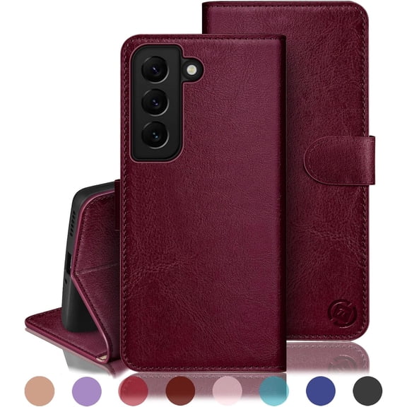 for Samsung Galaxy S22 5G Phone case,[RFID Blocking Leather] Flip Folio Book Shockproof Protector,Holder Stand Cases for Samsung S22,Women Men for S22 Wallet Cover,Wine Red