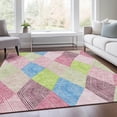 thumbnail image 6 of HomeRoots 676224 10 x 14 ft. Pink Lime Green & Blue Geometric Washable Machine Made Rectangle Area Rug with UV Protection, 6 of 9