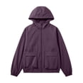 thumbnail image 6 of LEAVINGSUO Rain Jacket Women Waterproof Lightweight Casual Top Windproof Hooded Jacket Versatile Long Sleeved Coat Purple XXL, 6 of 9