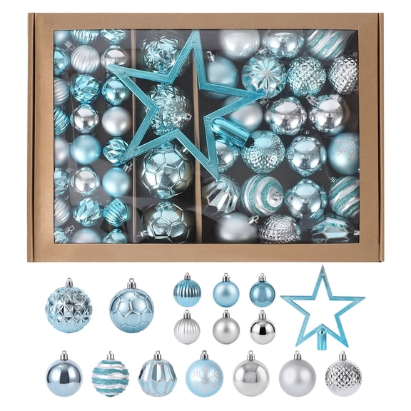 2026 Christmas Ornaments Set, 50-Piece Blue Silver Shatterproof Christmas Ball Decorations with 7.87 Inch Star Tree Topper, Hanging Baubles for Christmas Tree