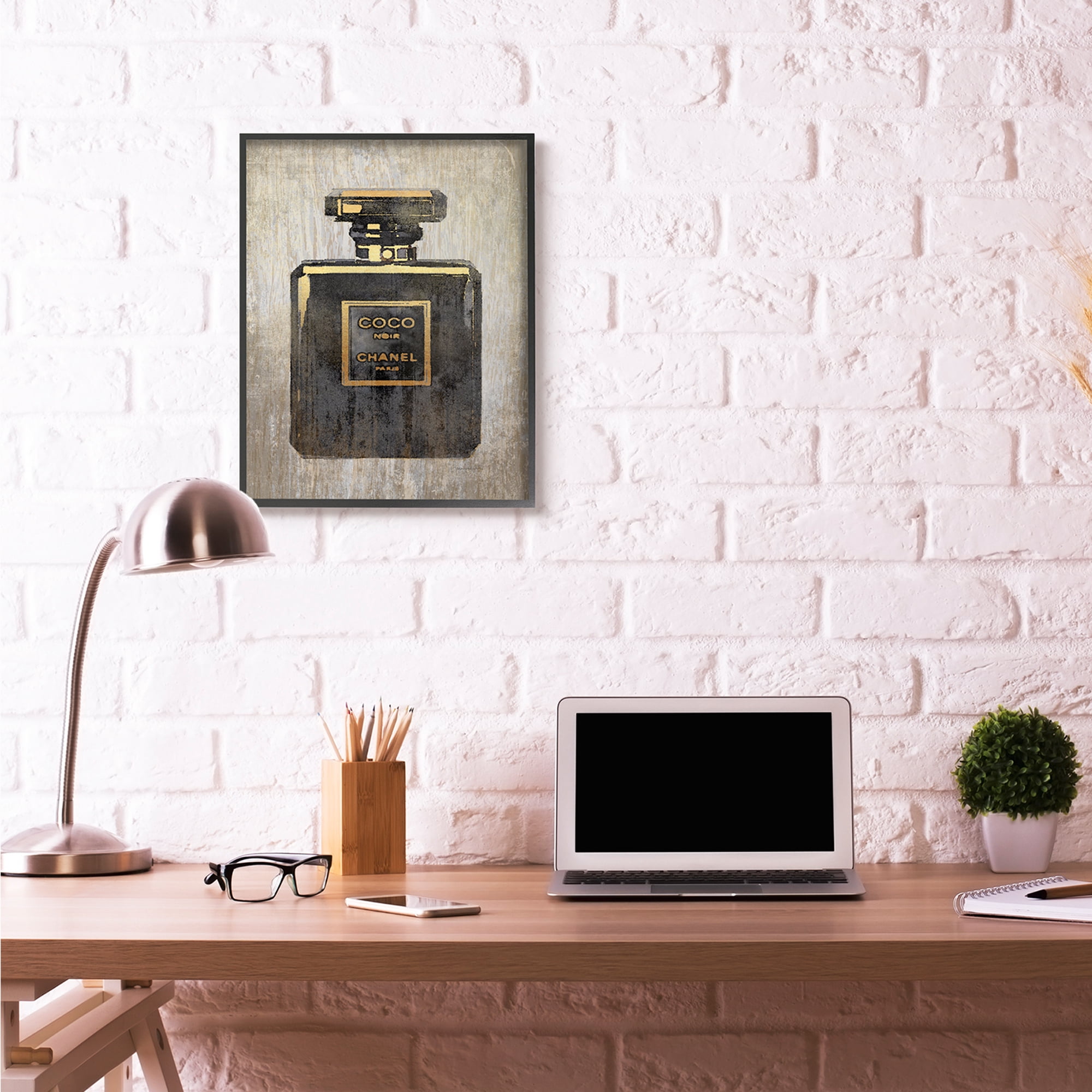 Stupell Industries Fashion Designer Perfume Black Gold Textured Watercolor Framed Wall Art by Amanda Greenwood