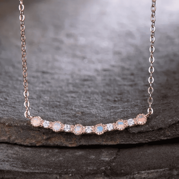 Round Cut Opal Pendant Necklace In 14k Rose Gold Finish - Opal October Birthstone - Opal Necklace Pendent - Wedding Necklace For Women