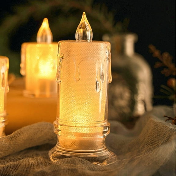 HongHeng Extra Savings $8 Electronic Candle LED Crystal Luminous Candle Light Imitates Real and Fake Candles Transparent Candles Warm White Suitable for Weddings Dining Tables