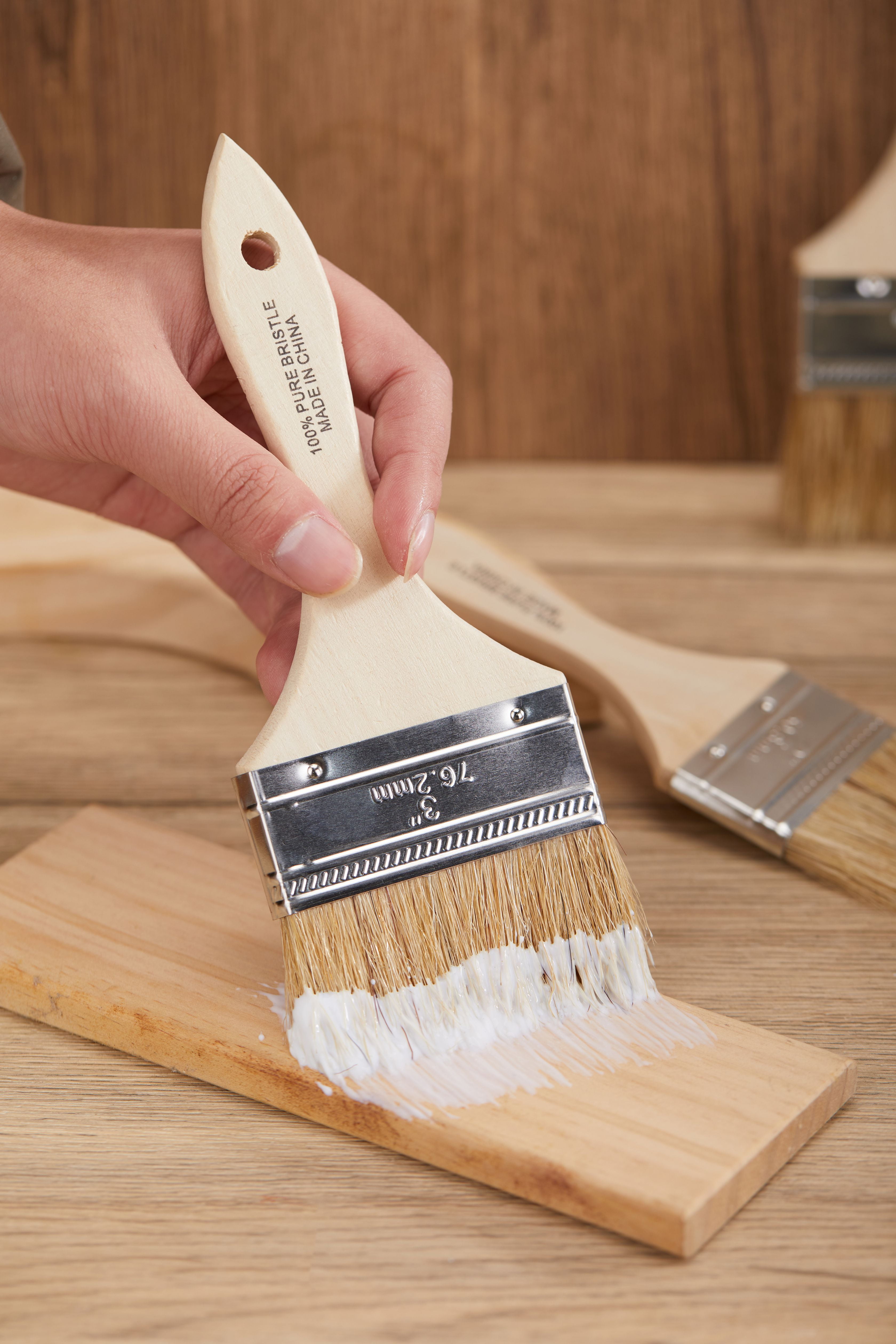 (4 pack) Unbranded Natural Bristle Flat 3-in. Chip Paint Brush for Crafts, Paint, Resin and Glue projects