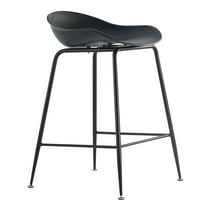 2xhome - Black 25" Seat Height Black Molded Plastic Bar Stool Modern Barstool Counter Stools with Backs and armless Metal Legs, Set of 1, 1 piece